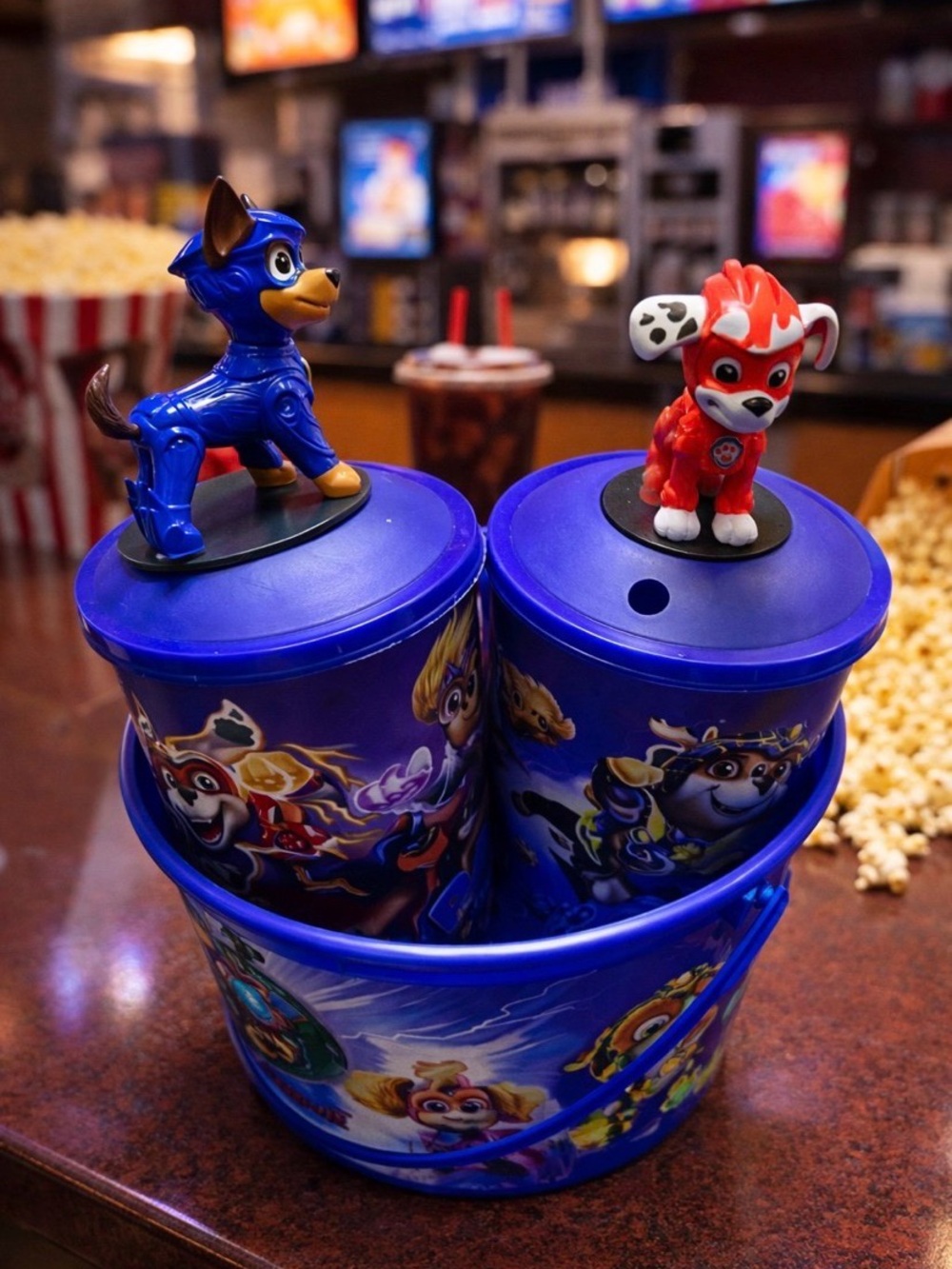 PAW Patrol Kids Popcorn Bucket Set with Blue Cups and Character Lids